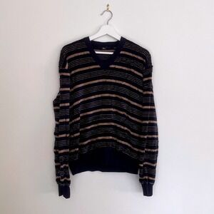 Vintage 1990's Striped Arrow Sweater Large L V-Neck Sweater Blue Beige VTG